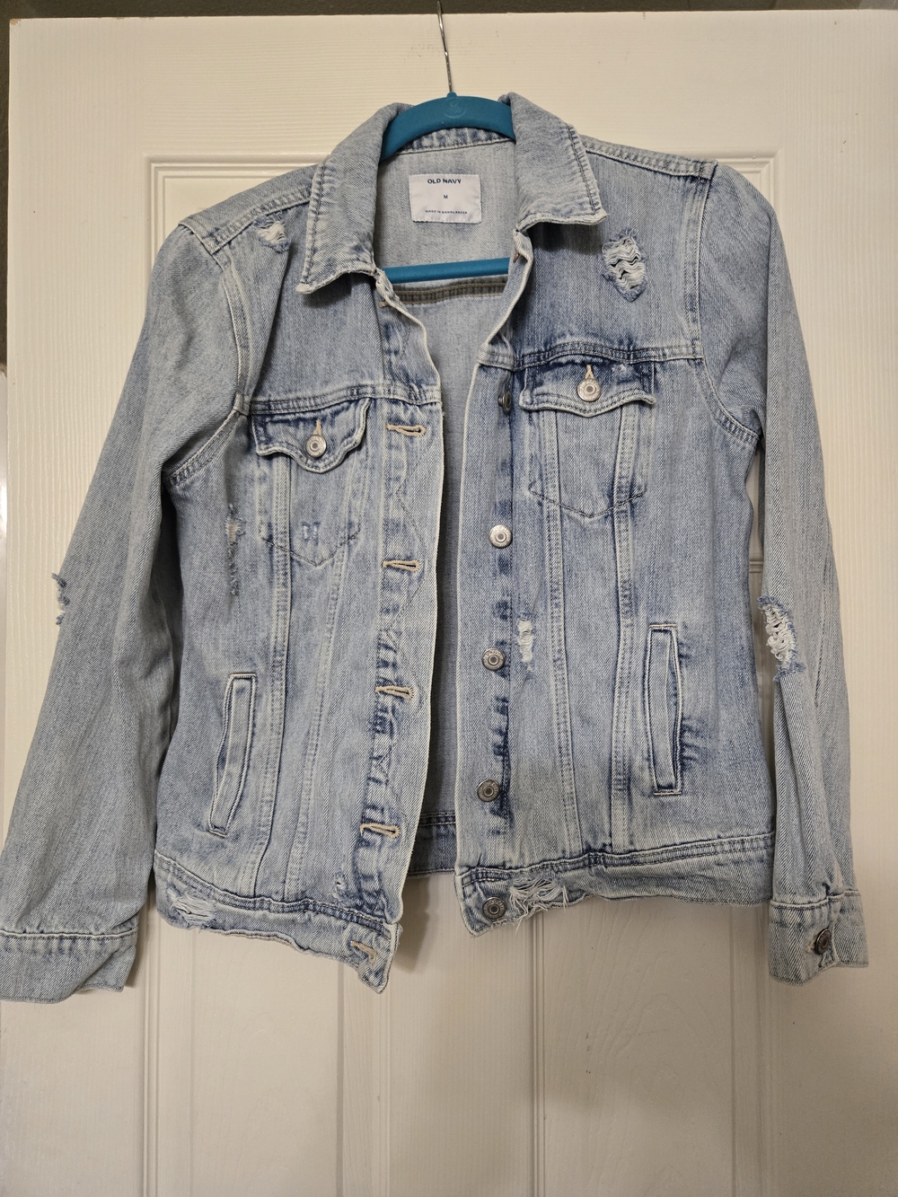 Old Navy Light Wash Distressed Jean Jacket - Pale Blue